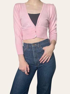 Cotton Candy USA y2k vintage baby pink cropped cardigan - Large